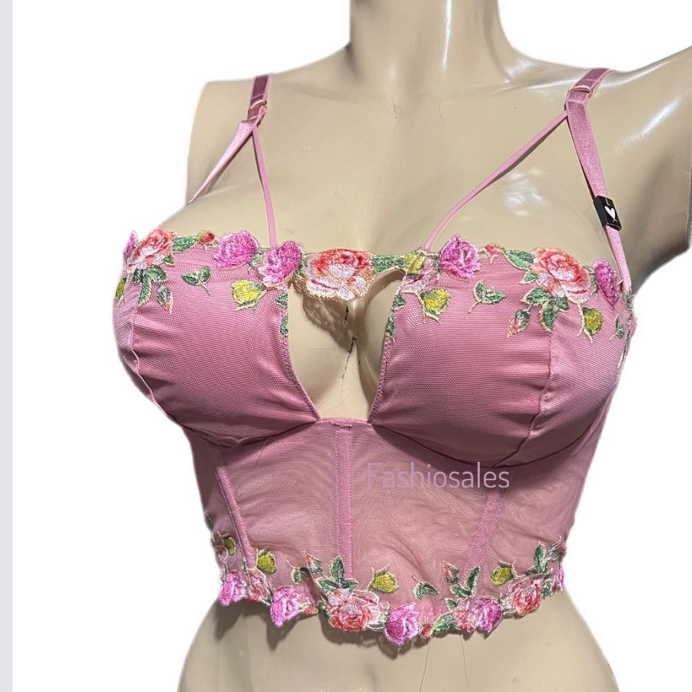 Victorias Secret Very Sexy Unlined Rose Embroidered Corset Top dusty Rose Large